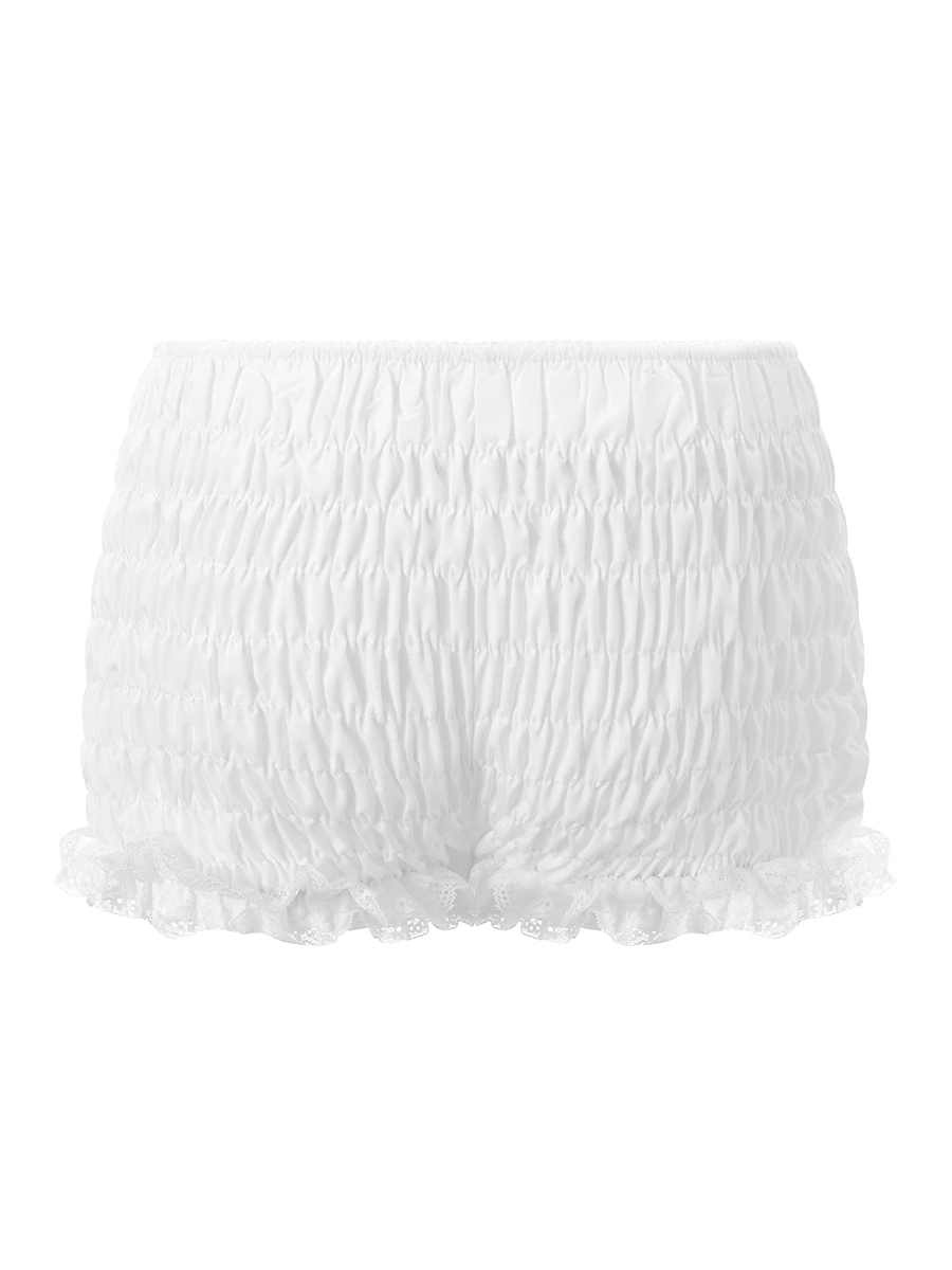 Bloomer-shorts voor dames, casual lage taille, kanten rand, effen kleur, pasvorm, uitgaande broek