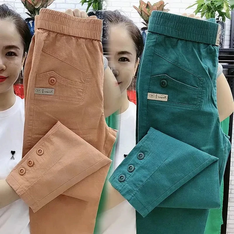 

Women Cotton Linen Harem Pants Summer New High Waist Thin Casual Pants Female Nine-Point Pants Slim Thin Linen Trousers