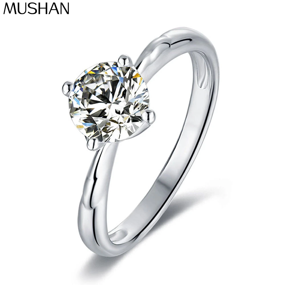 

MuShan Luxury Jewelry 925 Sterling Silver Ring Round Moissanite Handmade Ring for Ladies 18K Gold Plated MST Patent Jewellery
