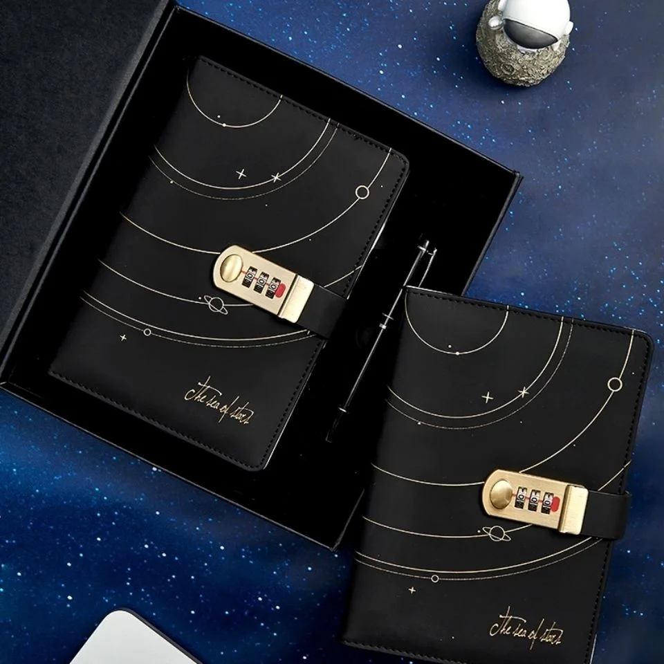 Cosmic planet code book with lock diary retro notebook college student notepad creative boys code book journal notebook