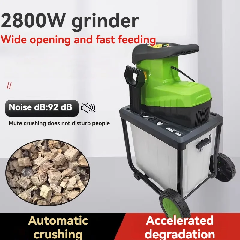 2800W High Power Electric Garden Shredder Wood Chipper With 60L Collection Box & Wheels For Branches Leaves