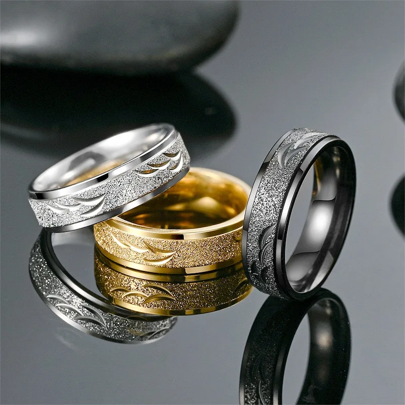 Trendy Stainless Steel Frosted Brushed Metal Matte Texture Couple Rings For Women Men Jewelry Valentine's day Gifts Hot