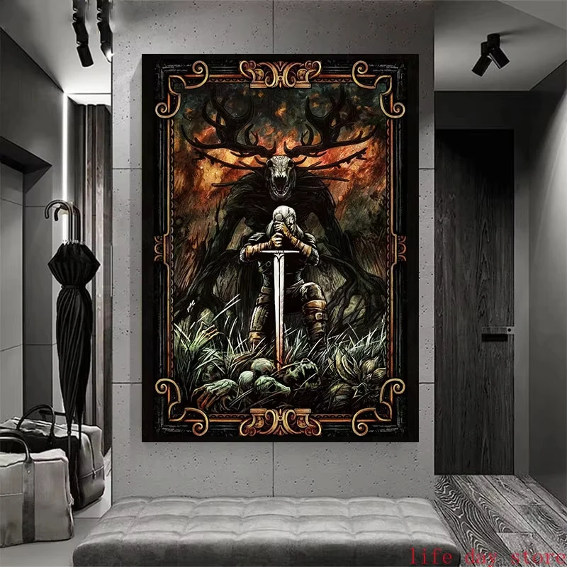 Game Art Geralt Poster Forest Canvas Painting Witcher Dungeon Horizon Zero Dawn Print Game Knight Living Room Wall Decor Picture