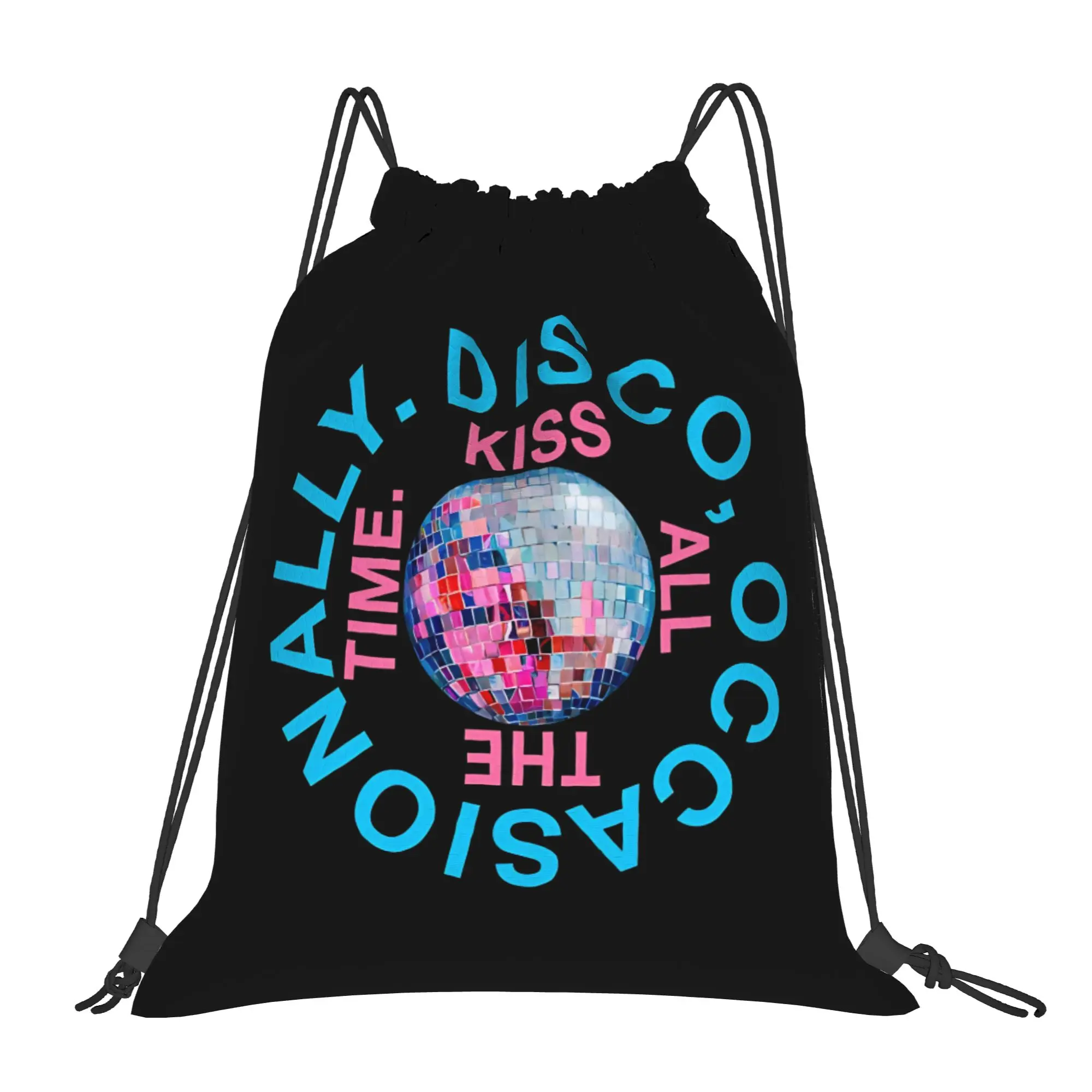 Kiss All The Time Disco Drawstring Backpack Sports Gym Bag Harrys Singer Styles String Sackpack for Yoga 36cm (W) x 43cm (H)