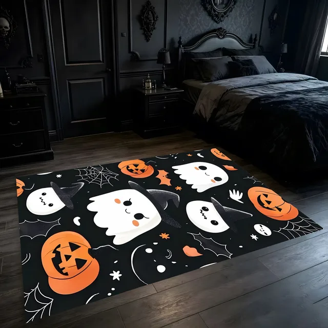 Velvet Cartoon Ghost Pumpkin 2D Large Rug for Living Room and Bedroom, Warm Halloween Festive 4