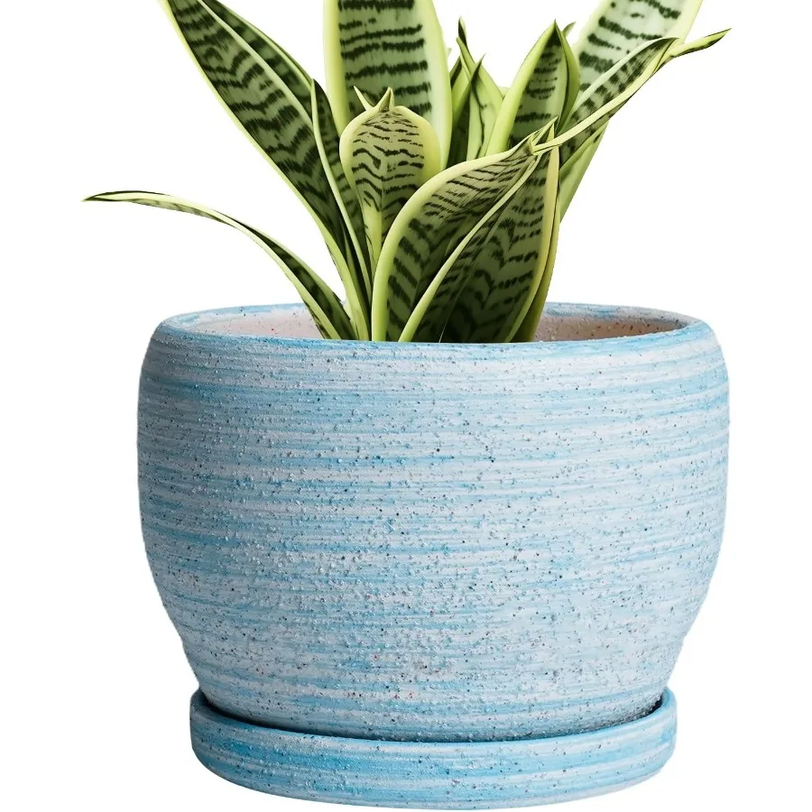

Ceramic Planters for Indoor Plants 6 Inch Plant Pot Indoor Outdoor Drative Flower Pot with Drainage Hole and Saucer Round Succu