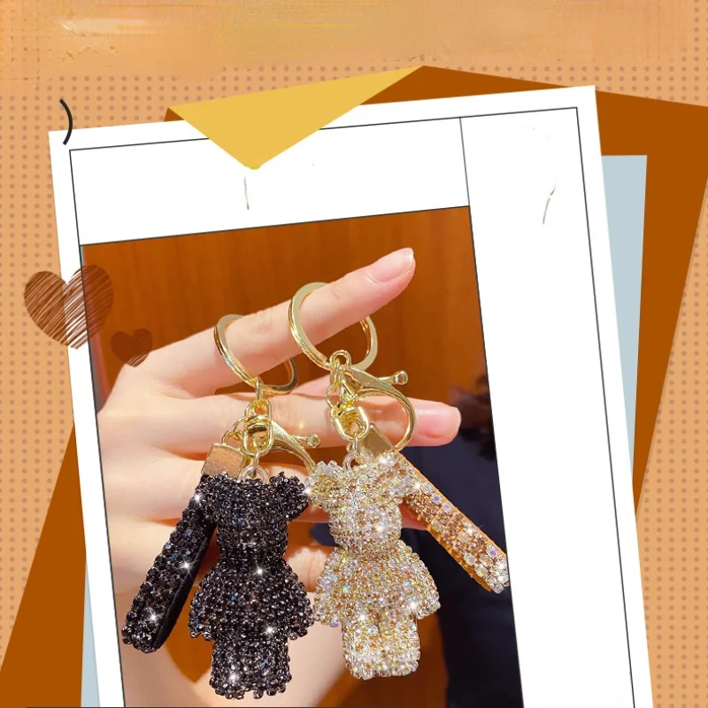 Hohe Qualität Strass Tier Keychain Lederband Auto Schlüssel Fall Anhänger Fancy Strass Bär Tier Schlüsselbund Tasche Anhänger