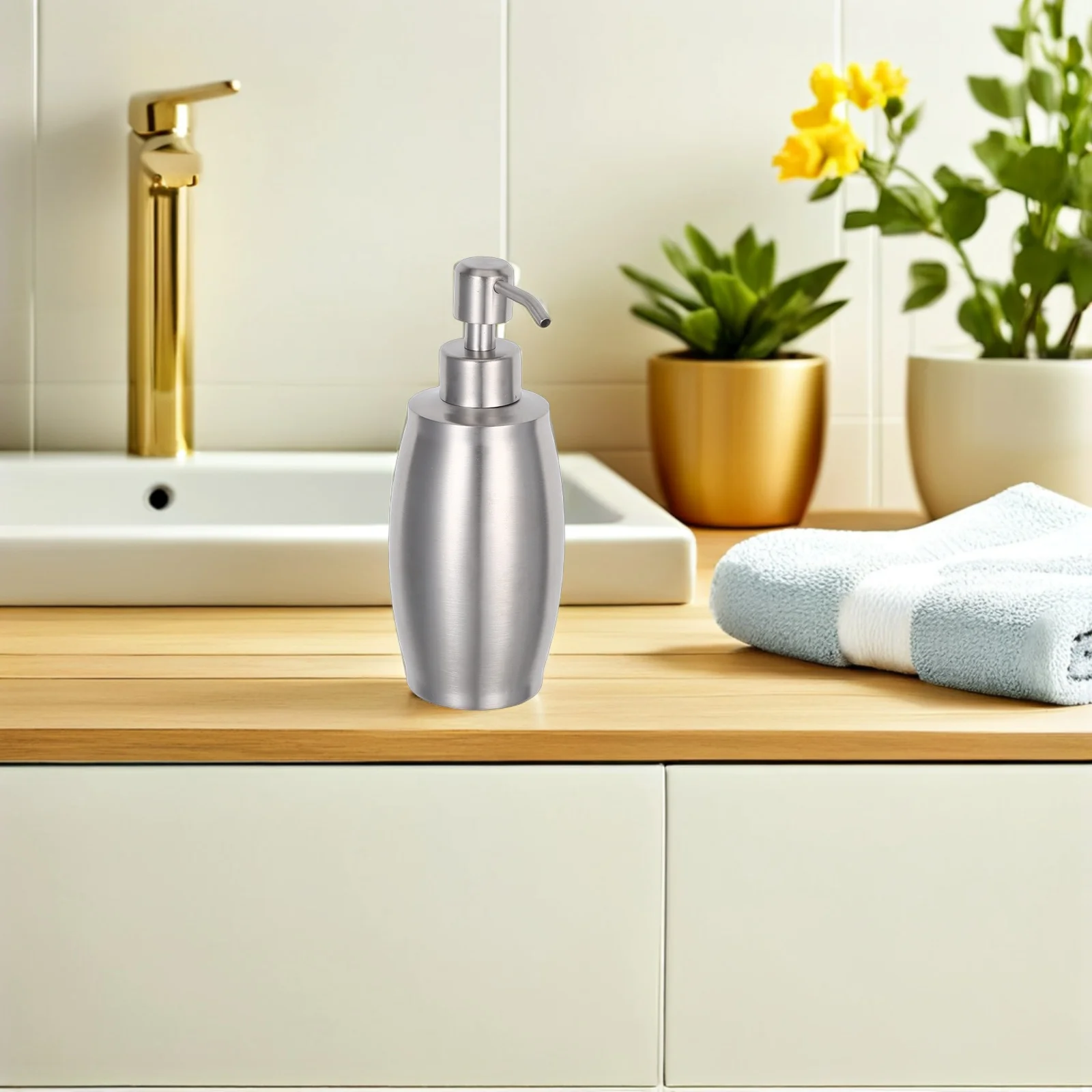 

Silver Metal Oval Lotion Pump Dispenser for Home Hotel Use Shampoo Conditioner Dish Soap Storage Bottle Pump Bottle Dispenser