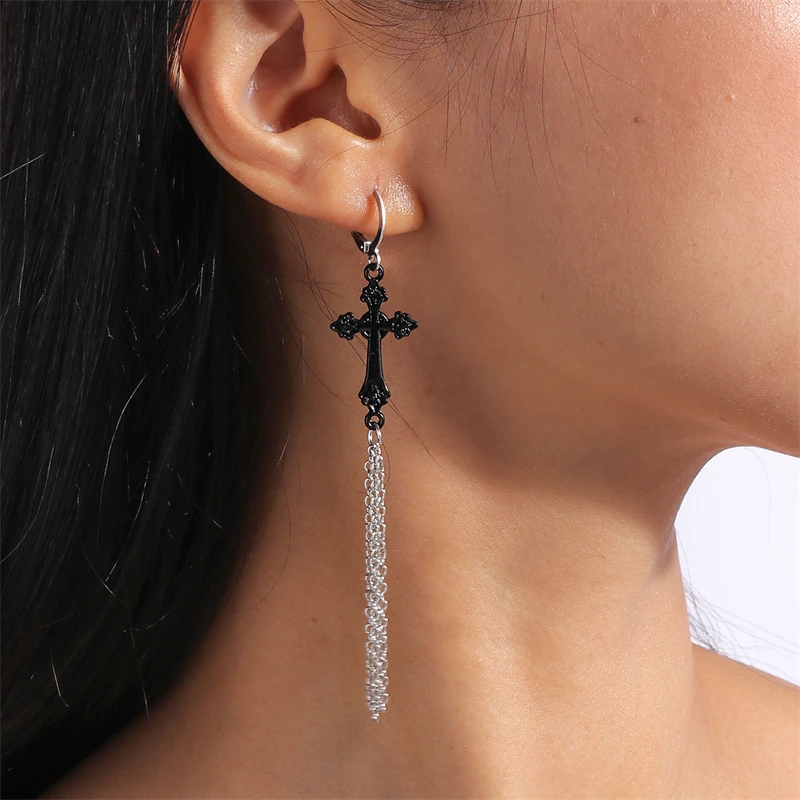 Neue Schwarze Kreuz Tropfen Ohrringe für Frauen Gothic Metall Kreuz Baumeln Haken Ohrringe Mädchen Partei Schmuck Zubehör – Detail 18