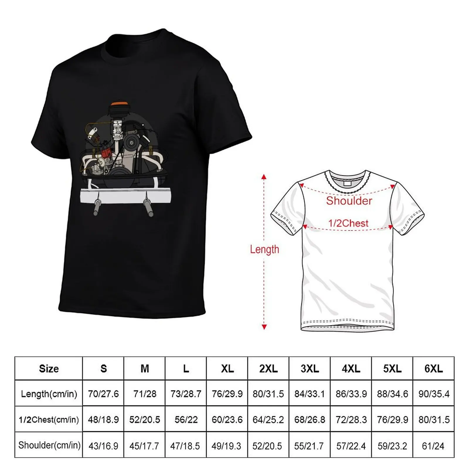Aircooled Engine Bug/Bus Stock T-Shirt t shirt for man 100 percent cotton t shirts for man pack white T-Shirt