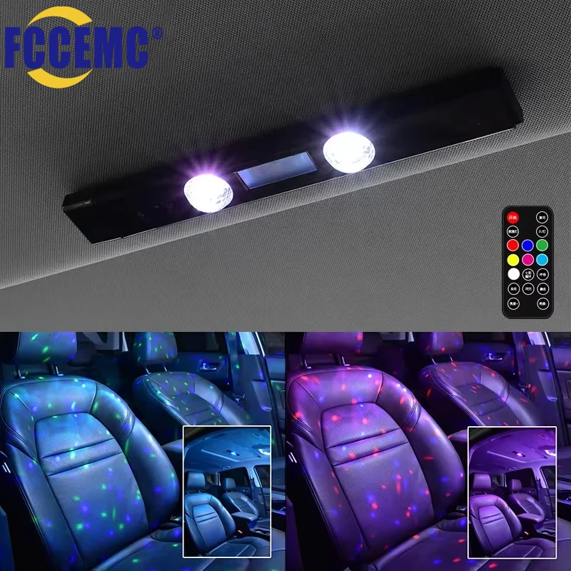 LED Car Atmosphere Lamp Wireless Remote Voice Control RGB Roof Star Light USB Charing Interior Decorative Ambient Party Lights