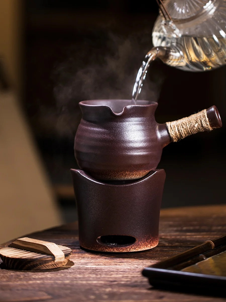 Tetera de barro china con asa y tapa, jarra de té Raku, tetera tradicional hecha a mano para preparar té en casa.