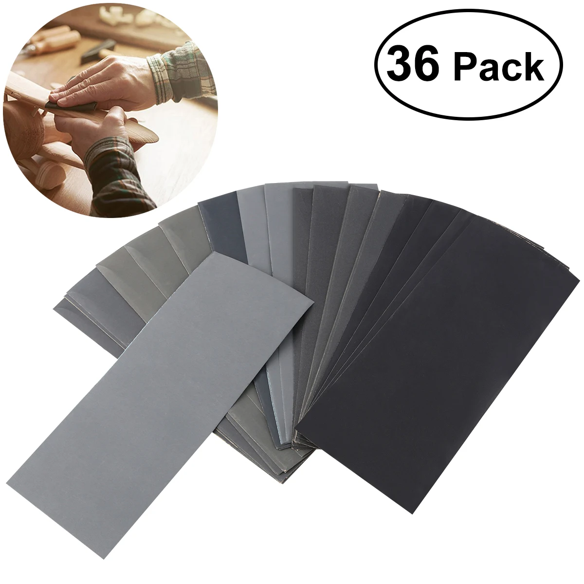 

UEETEK 36pcs 400 to 3000 Grit Sandpaper Assortment Dry/ Wet for Automotive Sanding Wood Furniture Finishing