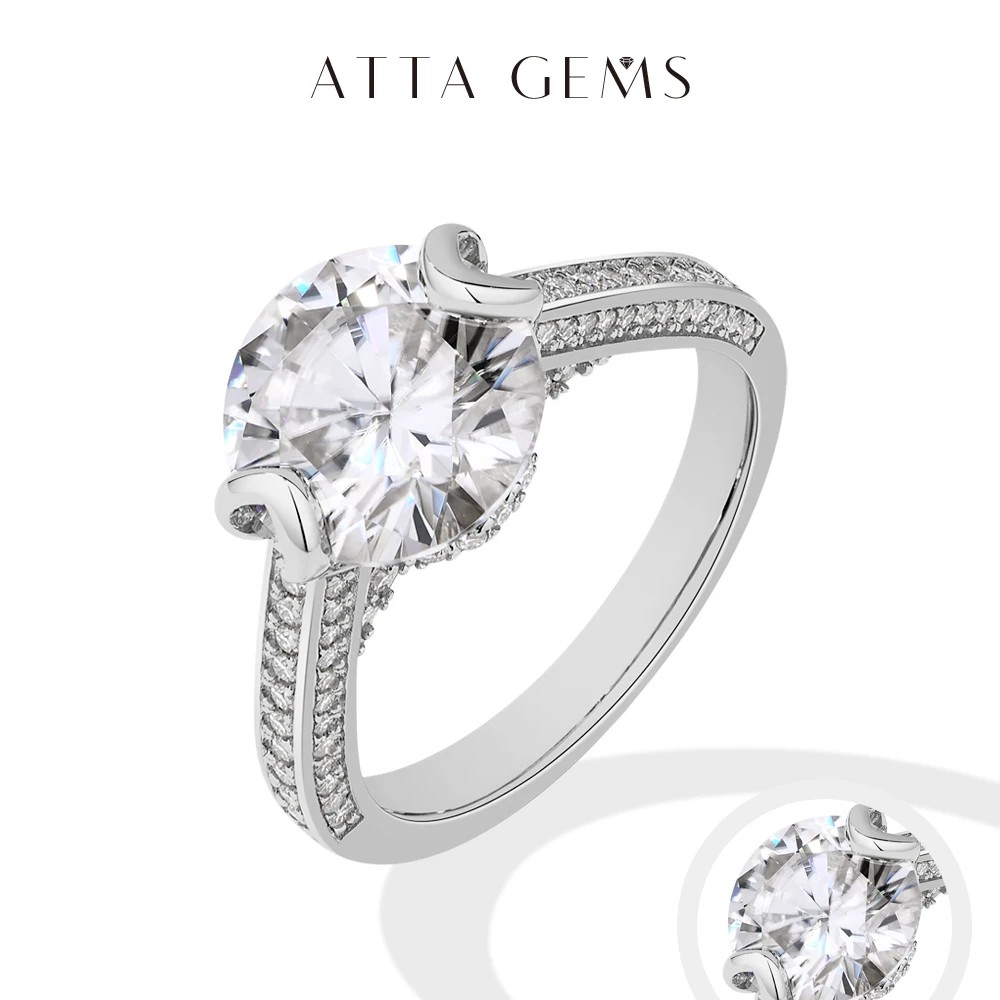 

ATTAGEMS Half Eternity Moissanite Ring 10.0mm 4ct DVVS1 925 Sterling Silver 18k Gold Plated For Women Wedding Engagement Jewelry