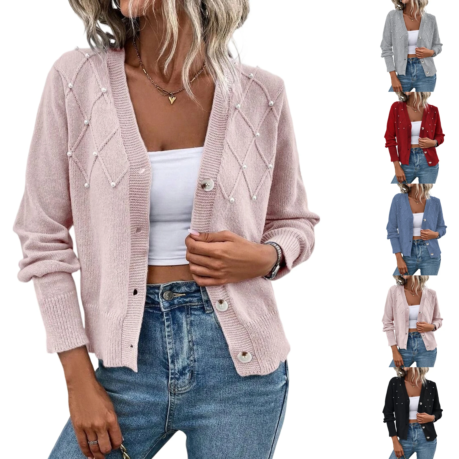 

Женский повседневный однобортный вязаный кардиган с v-образным вырезом и длинными рукавами, вязаный кардиган с длинными рукавами, верхняя часть, Femmes кофта женская