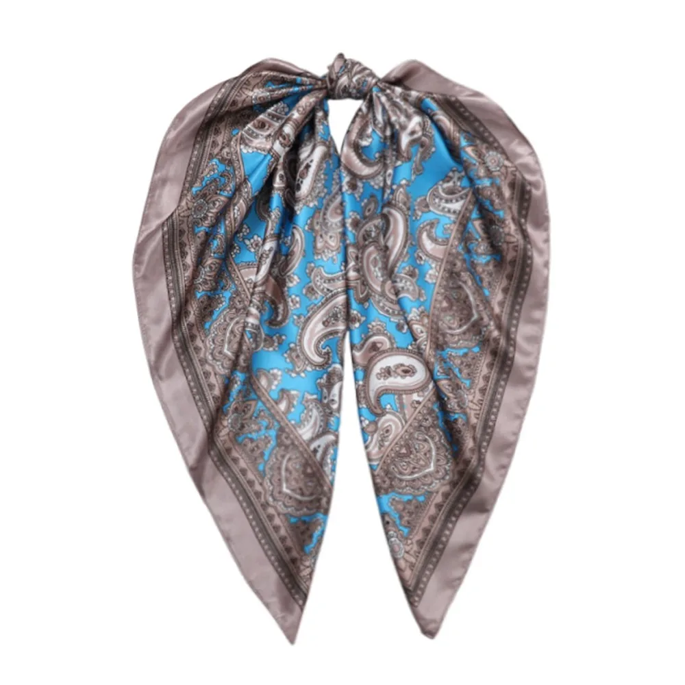 

90*90CM Paisley Print Handkerchief Cashew Flower Printed Smooth Texture Silk Satin Hijab Scarf Vintage Style Sunscreen