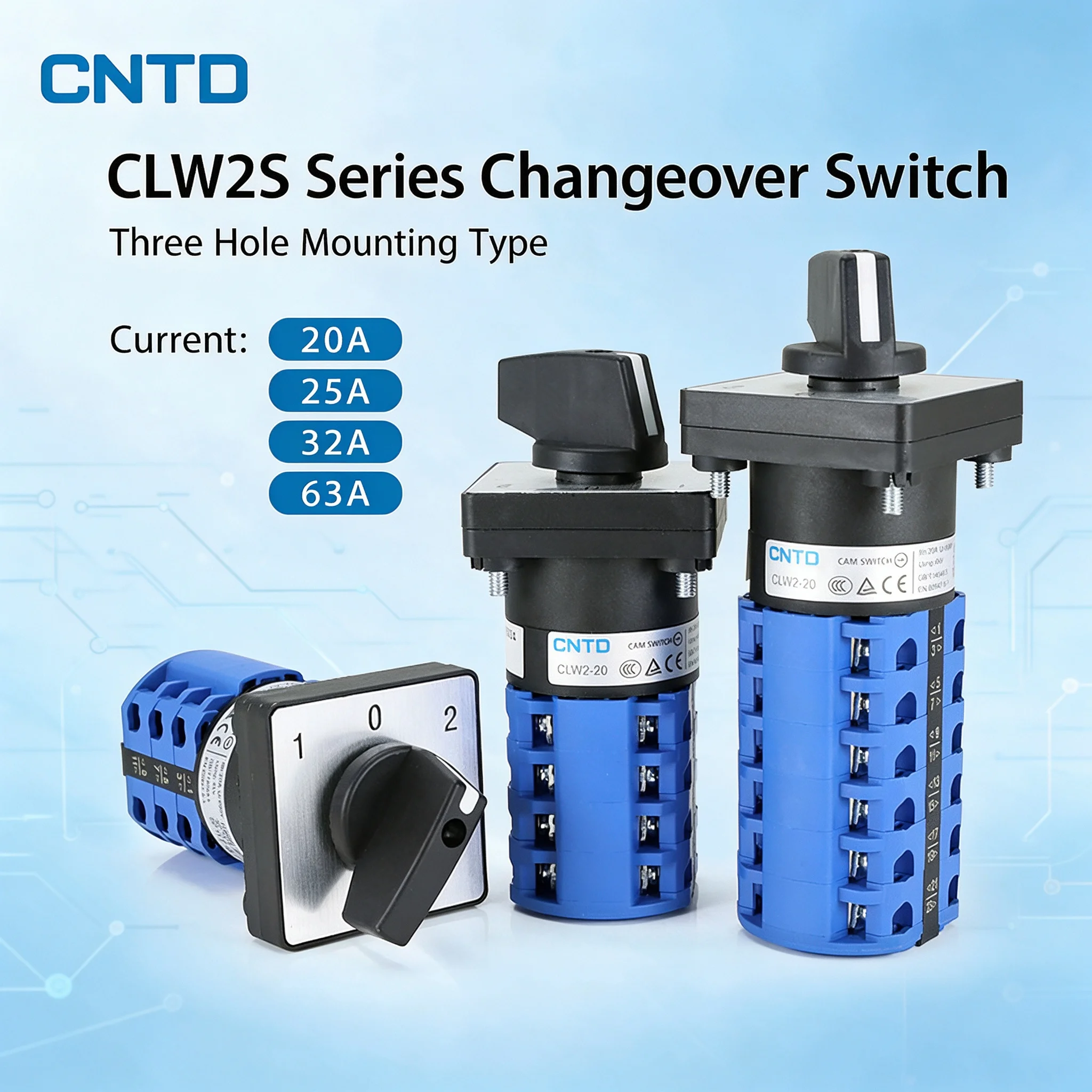 CNTD Universal Changeover Switch CLW2S, 3-position, Dual Power Supply, Motor Forward and Reverse Rotation, 2-speed On