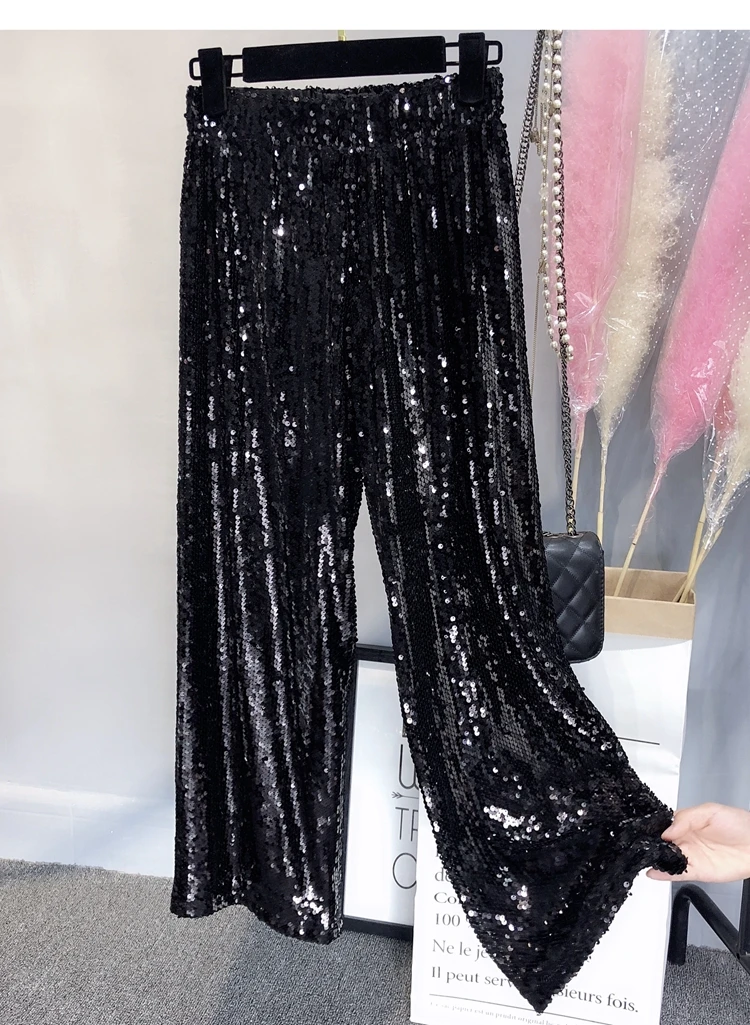 

2022 autumn/winter new loose high waisted wide leg pants fashion casual versatile sparkles slim nine points pants