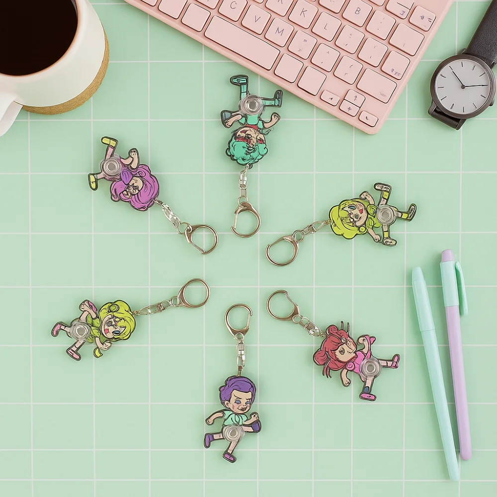 12 pçs/set design engraçado giroscópio chaveiro bonito estilo anime esporte correndo tema mão giroscópio brinquedo recurso de fiação