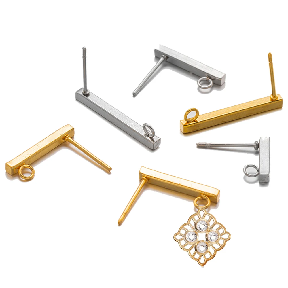 

20pcs Stainless Steel Earring Posts Stud Earring with Loop Rectangle for DIY Dangle Earrings Jewelry Making Findings Supplies
