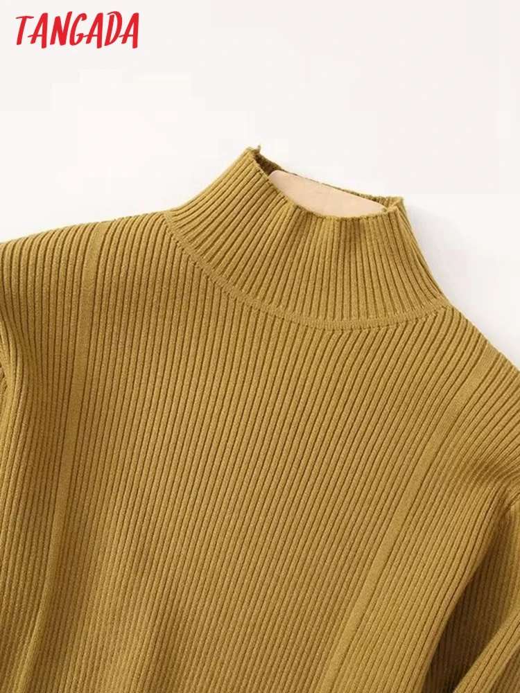 Tangada 2023 Women Turtleneck Warm Sweaters Long Sleeve Female Slim Jumper YU132