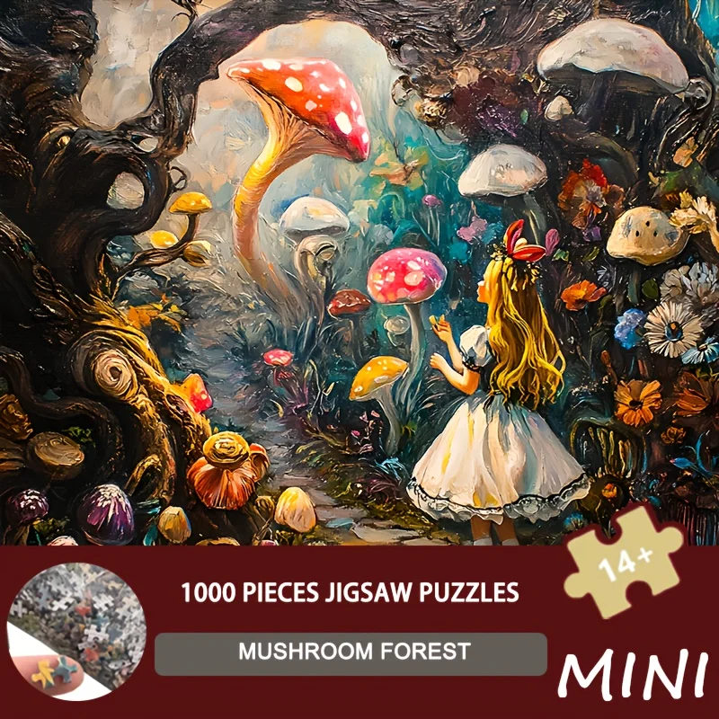 38x38cm 미니 사이즈 퍼즐 1000조각 버섯 숲 예술 판타지 성인 및 수집가용, 홈 데코 및 마음챙김 선물