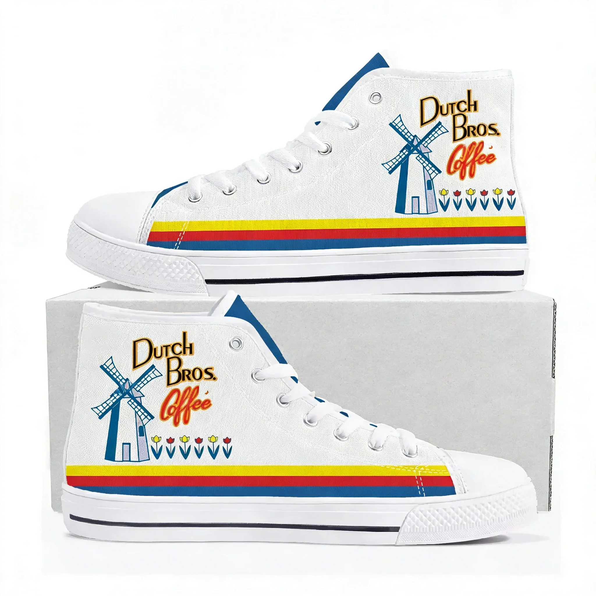 

Кроссовки Dutch Bros Coffee High Top для мужчин, женщин и подростков, высококачественные кеды из канваса, повседневная обувь для пар, обувь на заказ