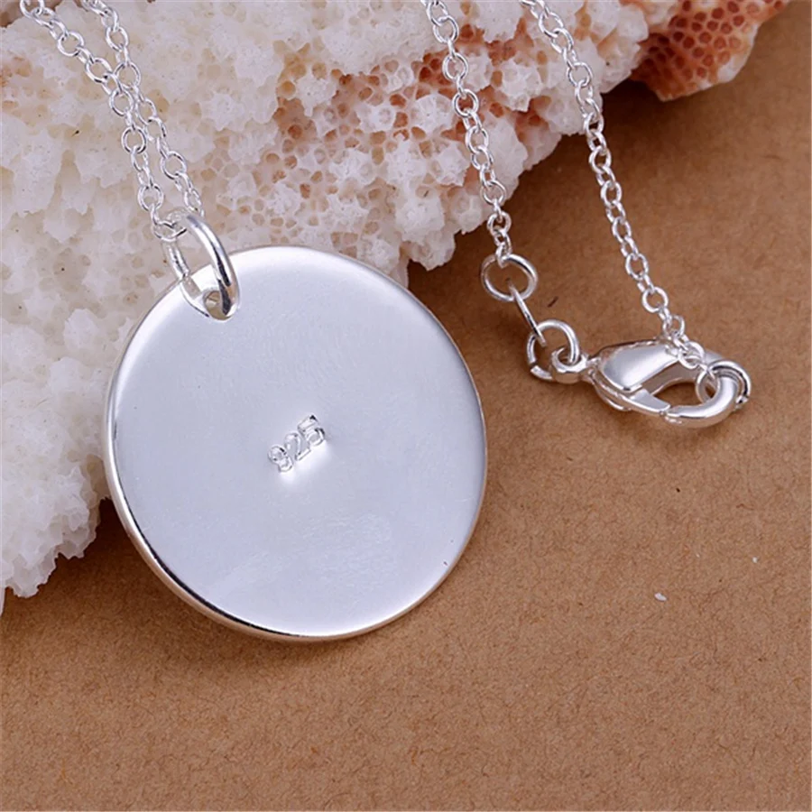 

Fine hot 925 Sterling Silver Round card Pendant Necklace For Women man Christmas gifts lady fashion party wedding Jewelry