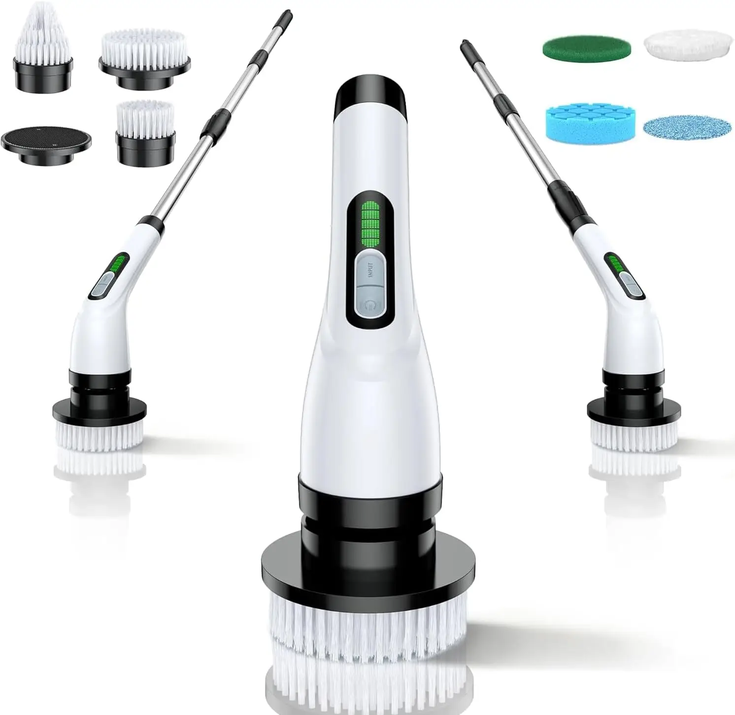 

Electric Spin Scrubber with Long Handle, 7 Brush Heads, IPX7 Waterproof for Bathroom Shower Tub Tile Grout