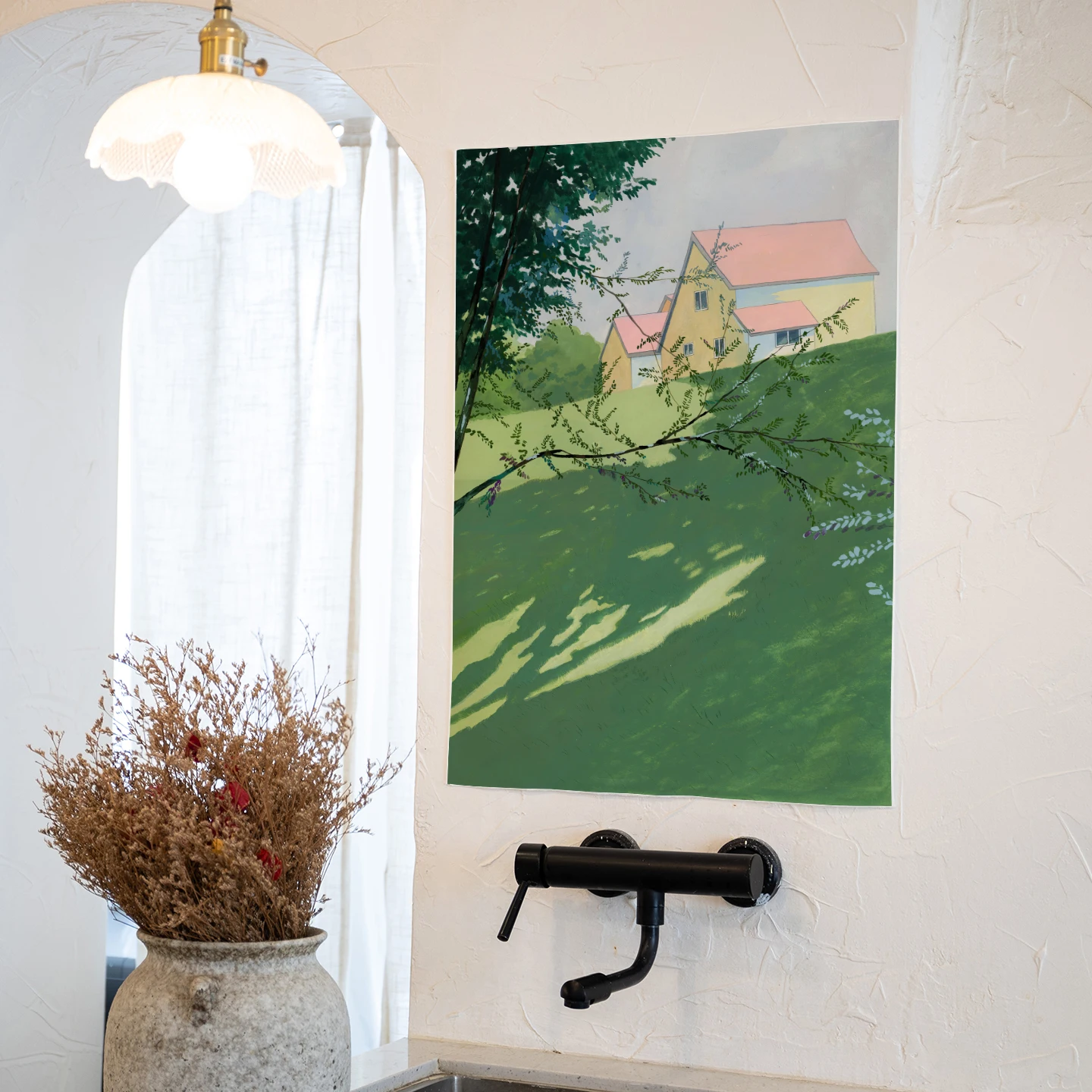 

Настенный гобелен-картина в стиле кантри-коттедж с мультяшным рисунком, создающий уютную атмосферу для отдыха, для декора общежития