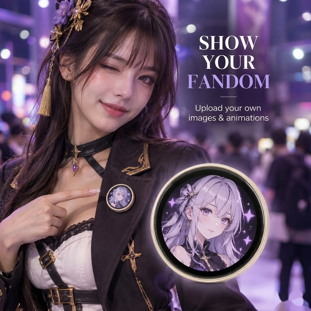 OpalSight Smart Digital Badge Pin 1.85" electronic badge GIF/Video Bluetooth Cyber Gift for Fans Brand Marketing cosplay