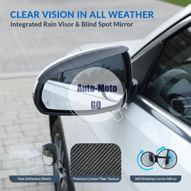 Car Blind Spot Rearview Convex Mirror Rainproof Wide Angle Shockproof Rain Shield Fit for Sedan SUV RV Truck