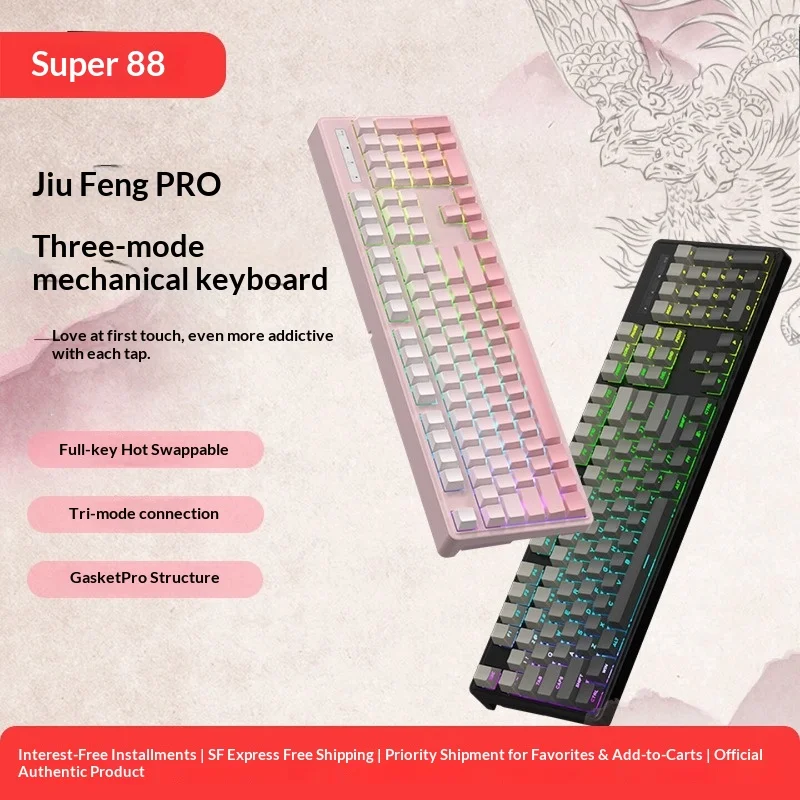 SKN Jiufeng Mechanical Keyboard Tri-Mode Wireless Bluetooth 2.4G Wired 104 Keys Full Size Gasket Hot Swap Gaming Custom Keyboard