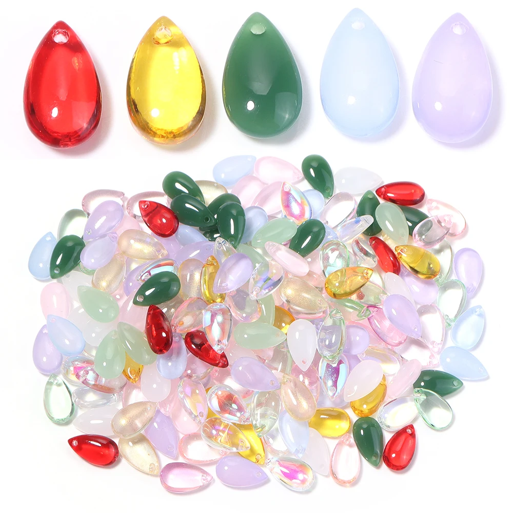 50 Stück 8 x 14 mm wassertropfenförmige Glasperlen, bunte Lampwork-Charms-Perlen für die Schmuckherstellung, DIY-Halskette, Ohrringe, Zubehör