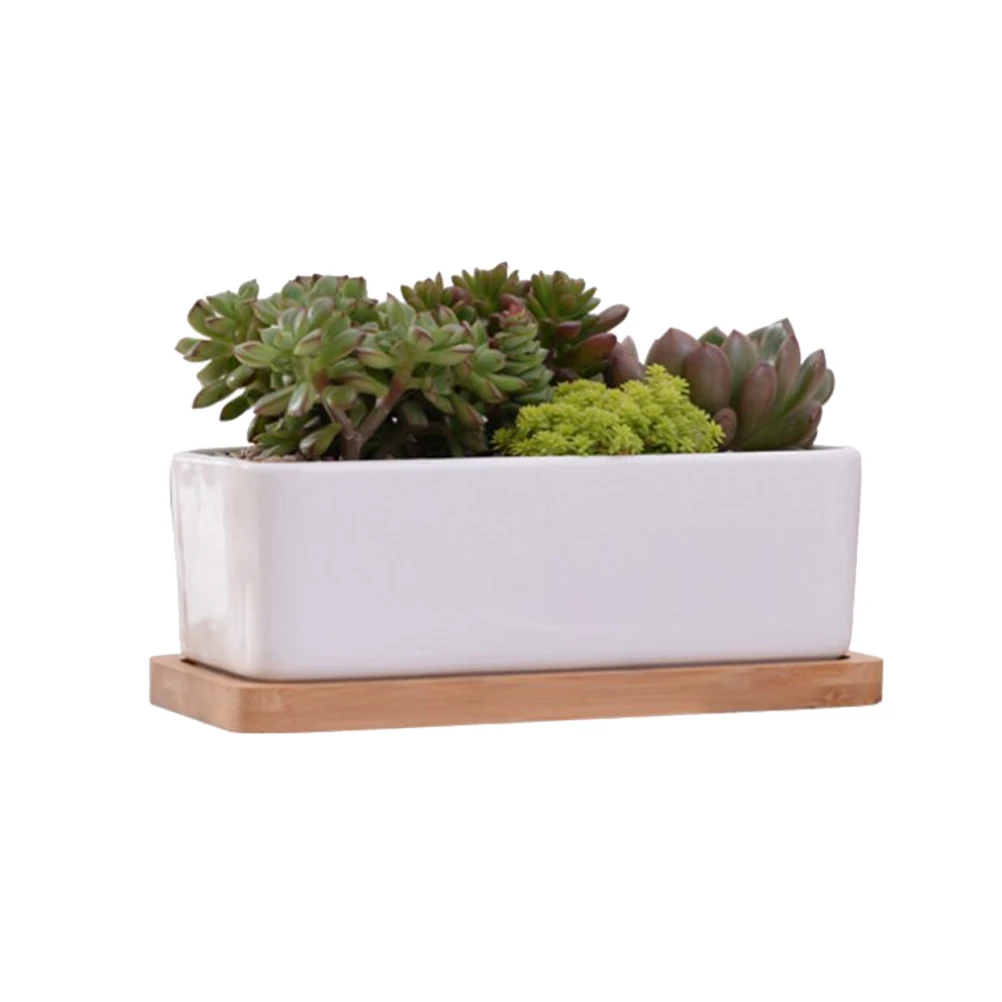 

2pcs Succulent Plants Pot Rectangle Flowerpot Durable Plant Holder For Indoor Decor Office Storage Garden Supplies