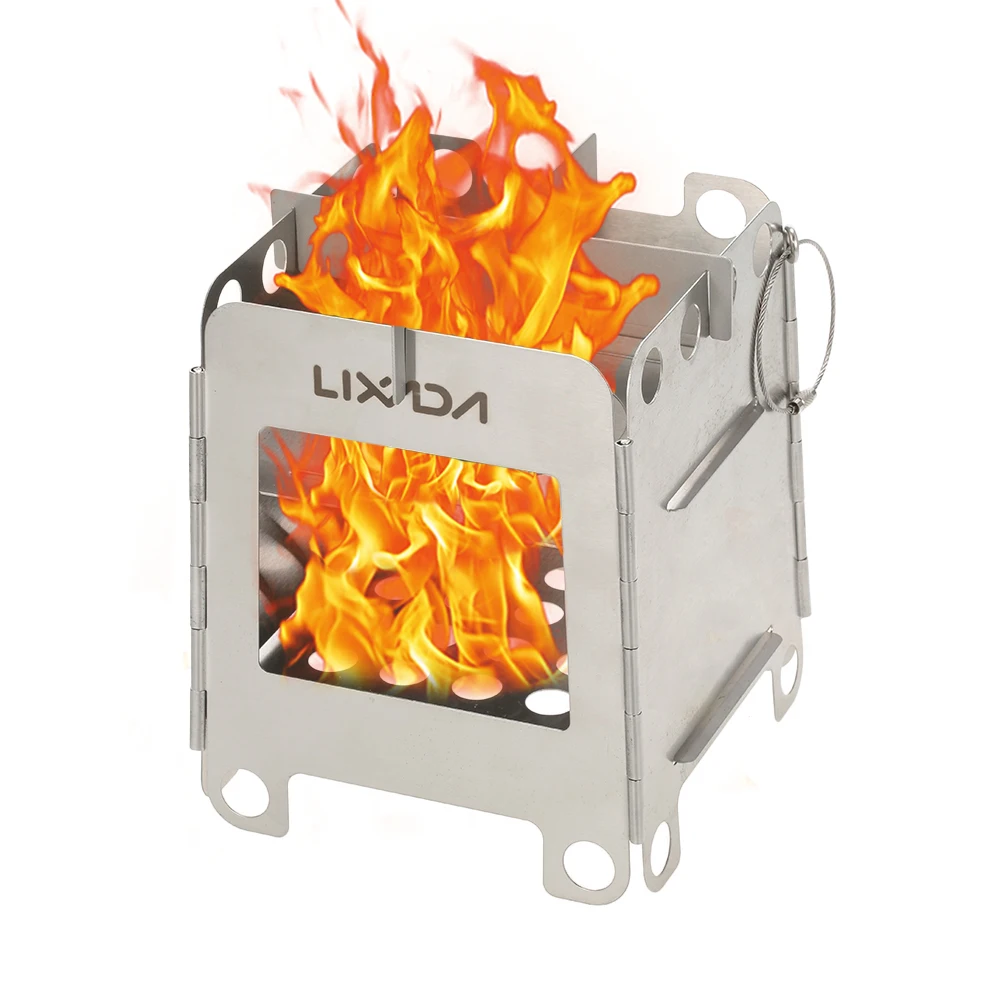 Lixada Portable Stainless Steel Lightweight Folding Wood Stove Pocket Stove Outdoor Camping Backpacking Cooking Picnic