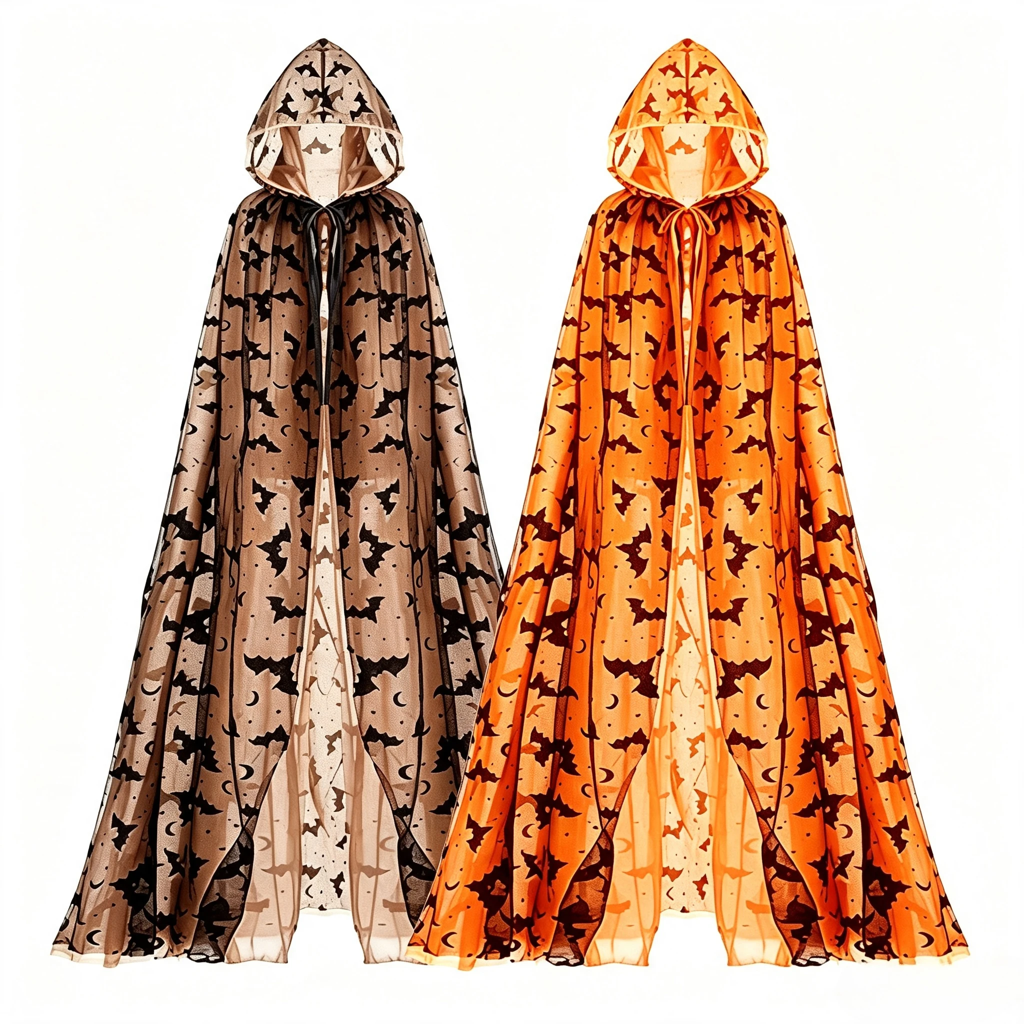 Unisex Unique Design Halloween Spider Bat Theme Party Spooky Mysterious Gothic Style Versatile Lightweight Layering Mesh Cape