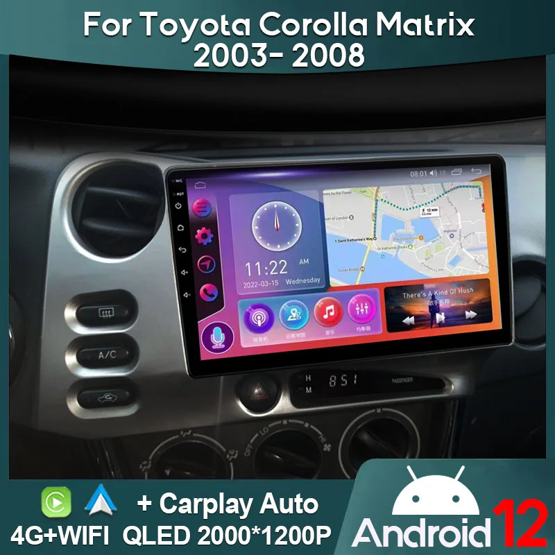 

MAMSM Car Radio For Toyota Corolla Matrix 2003- 2008 Android 12 Multimedia Video Player GPS Carplay Autoradio 2K QLED Head Unit