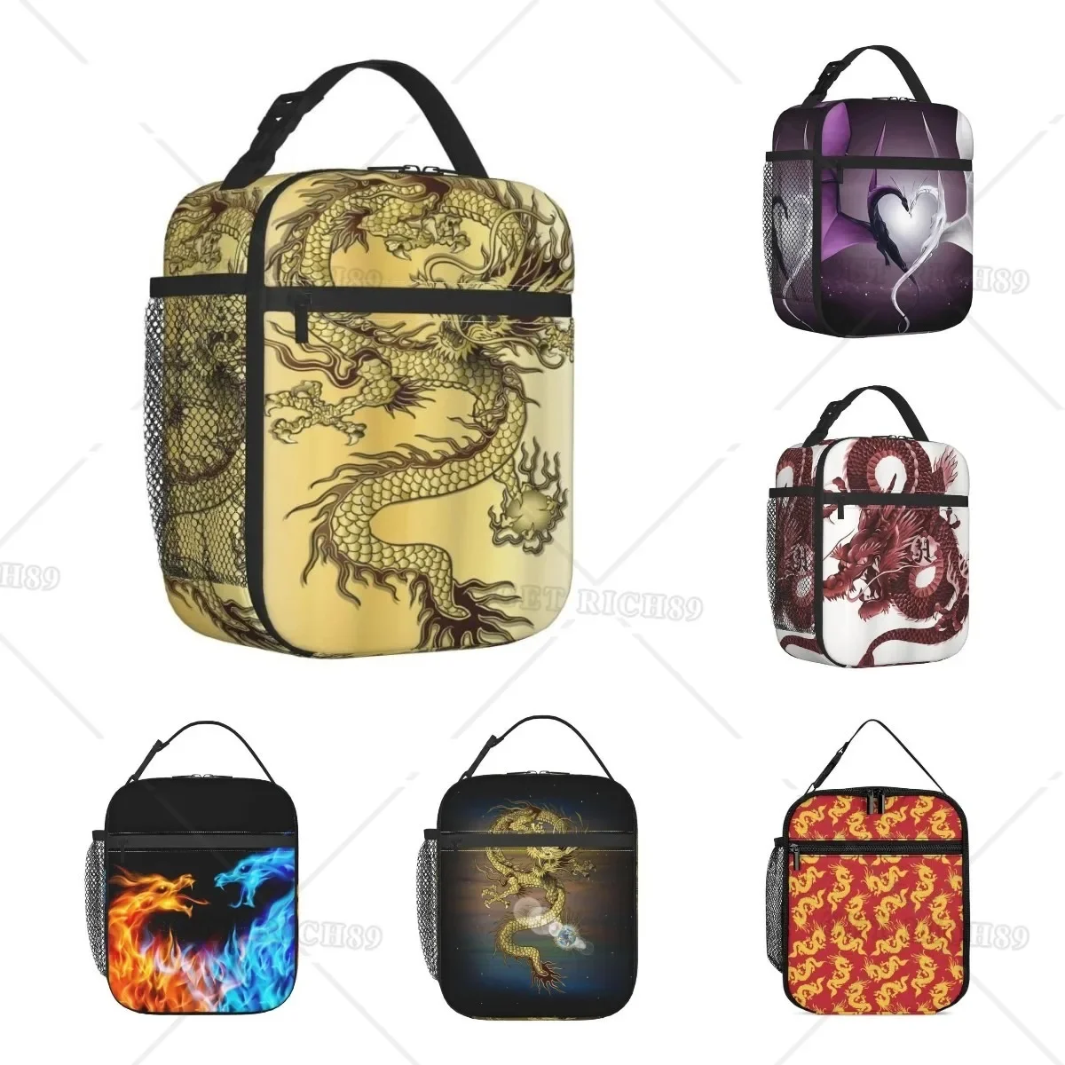

Chinese Dragon Theme Background Abstract Portable Lunch Bag for Women/Men Insulated Lunch Box for Work School Cooler Tote Bag
