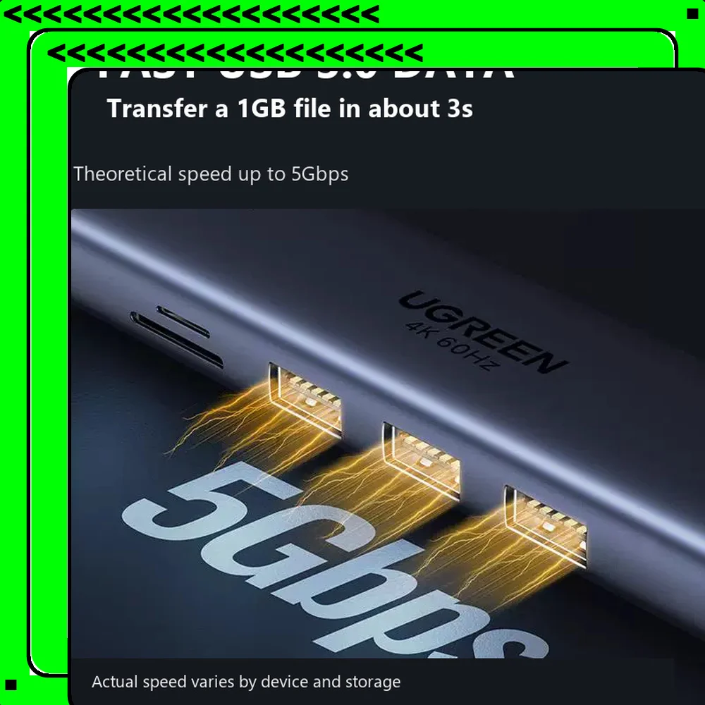 UGREEN CM498 25042 9-in-1 USB-C Hub, 4K 60Hz HDMI, VGA, Gigabit Ethernet, 3 USB 3.0, SD/TF Card Reader, 100W PD