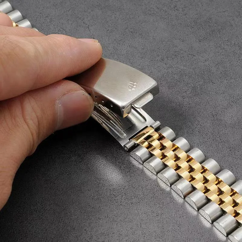 13mm 17mm 20mm srebrny dwukolorowy pasek do zegarka ze stali nierdzewnej w starym stylu jubileusz dla daty tylko nawodnik