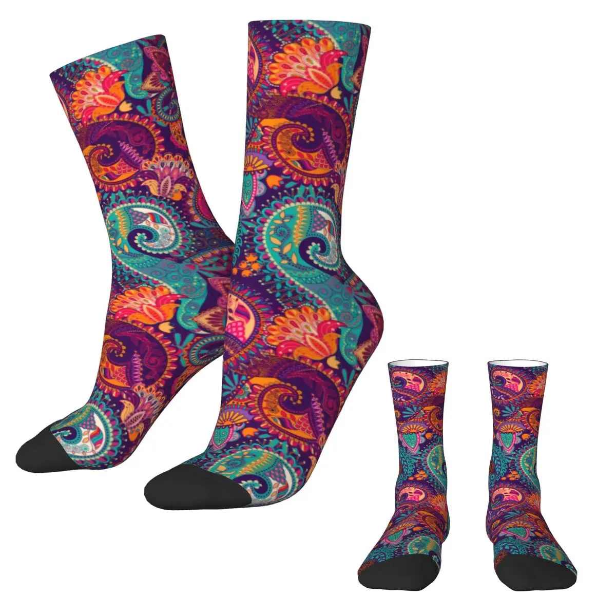 

Floral Paisley Stockings Women Men Purple and Orange Socks Medium Soft Trendy Socks Winter Outdoor Sports Anti Skid Design Socks
