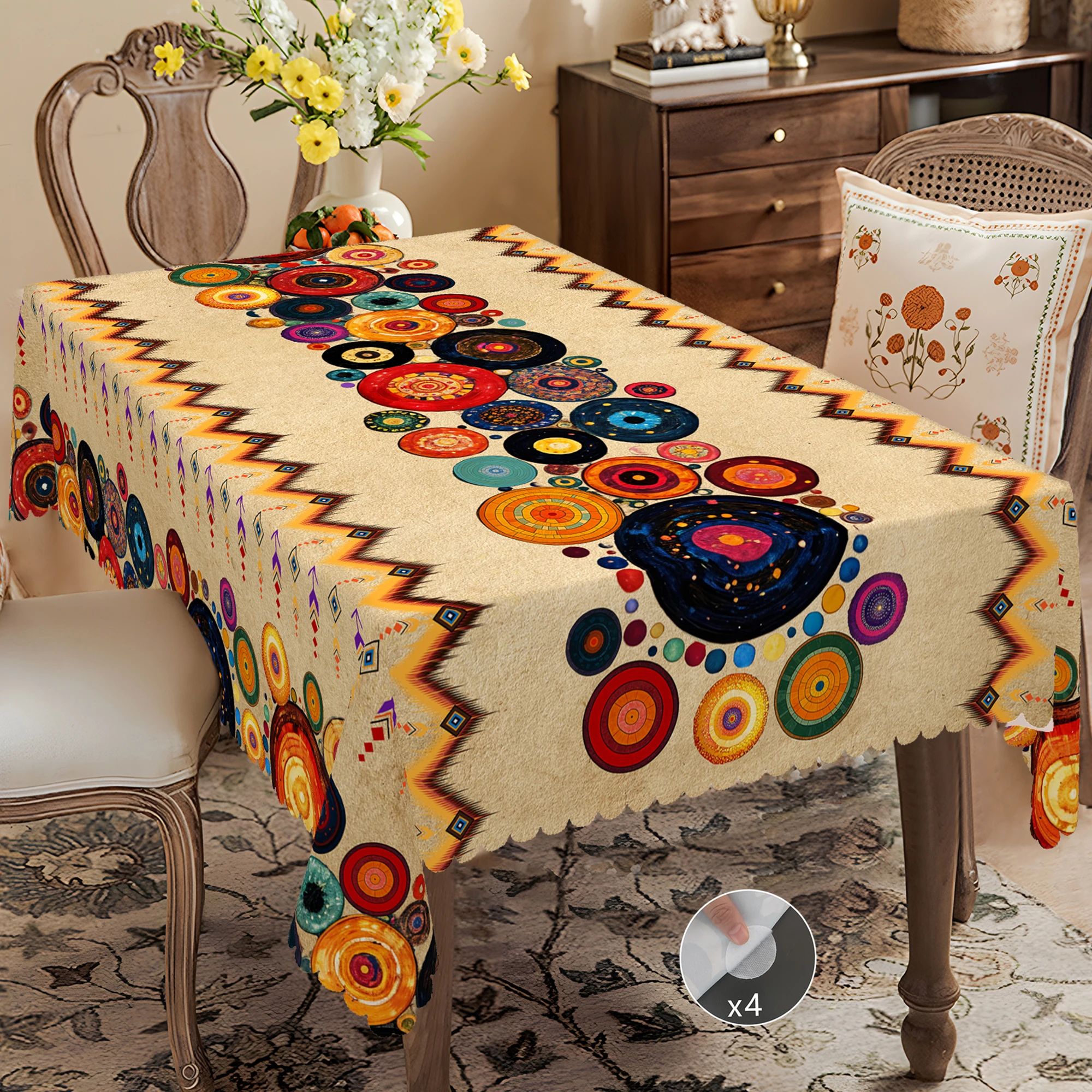 1 Piece of Bohemian Retro Farmhouse Theme Printed Tablecloth, Moroccan Style, Bright Bohemian Pattern Design, Suitable for Camping Style Picnic, Holiday Party, Garden Birthday Party Decoration, Kitchen Accessories, Restaurant Terrace, Tablecloth for Indoor and Outdoor Use, Perfect Gift for Friends, Multiple Sizes Available
