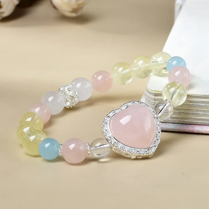 

Natural Citrine Powder Crystal Love Bracelet Women's Light Luxury Fashion Lucky Bracelet Original Design