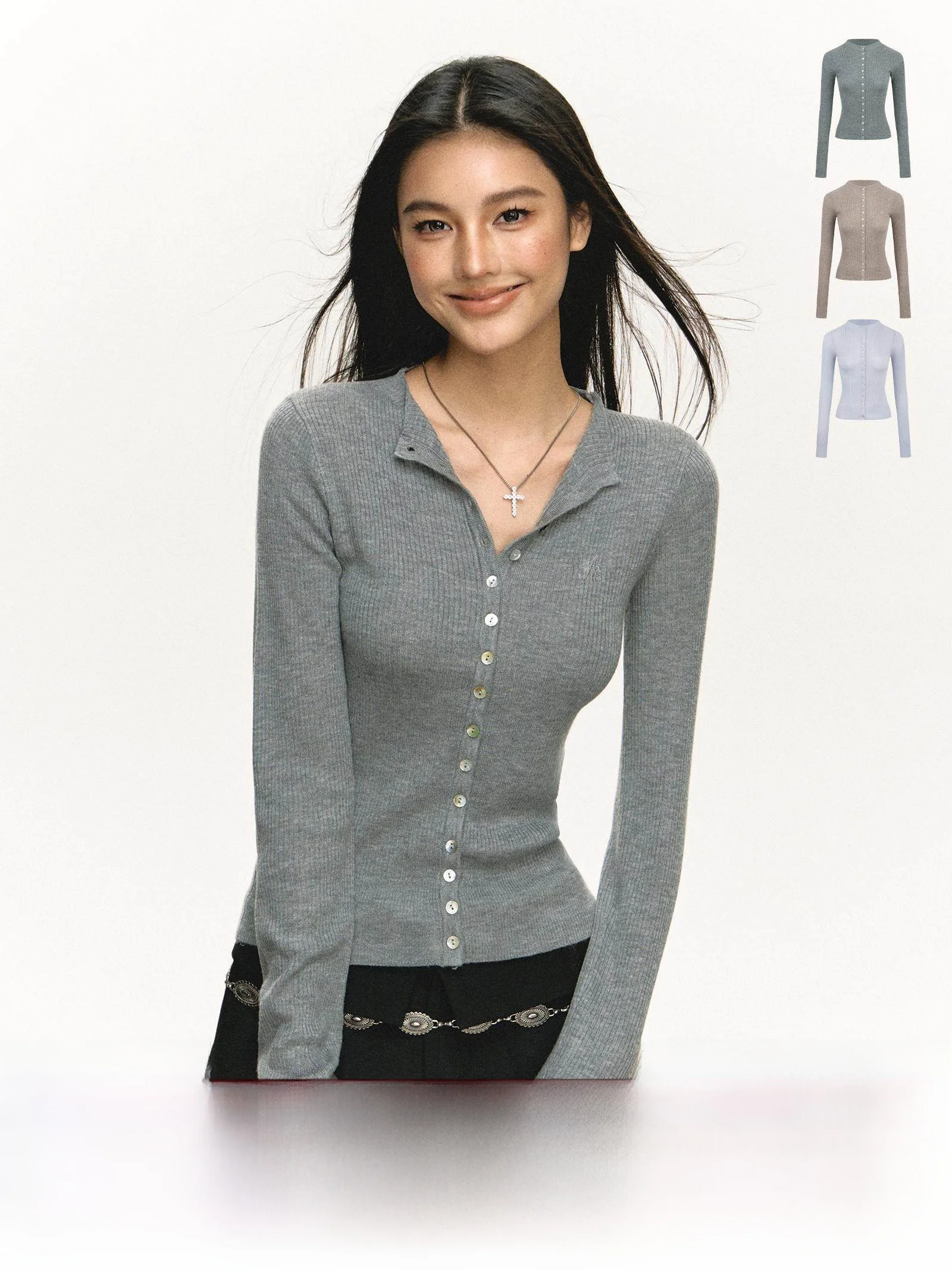 

Ariseism American Retro Thin Knitted Open Cardigan Women's Spring New All-Match Slim Fit Pure Color Street Sle Long Sve