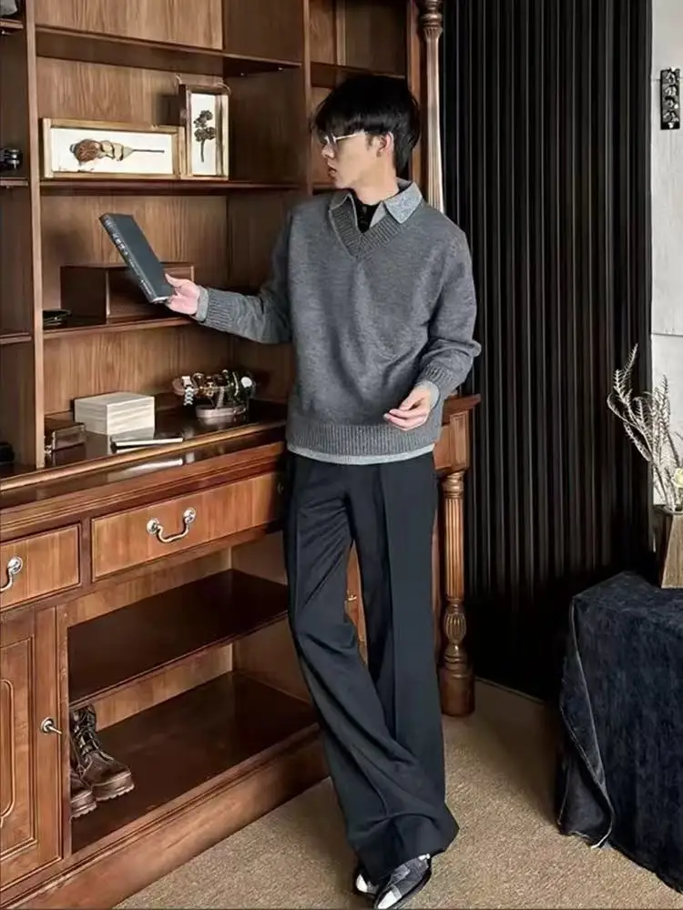 

ay Fake Two-Piece Knitwear Collared Sweater for Men And Women Casual Inner Wear Autumn Winter New Sle Simple Design Lazy ...