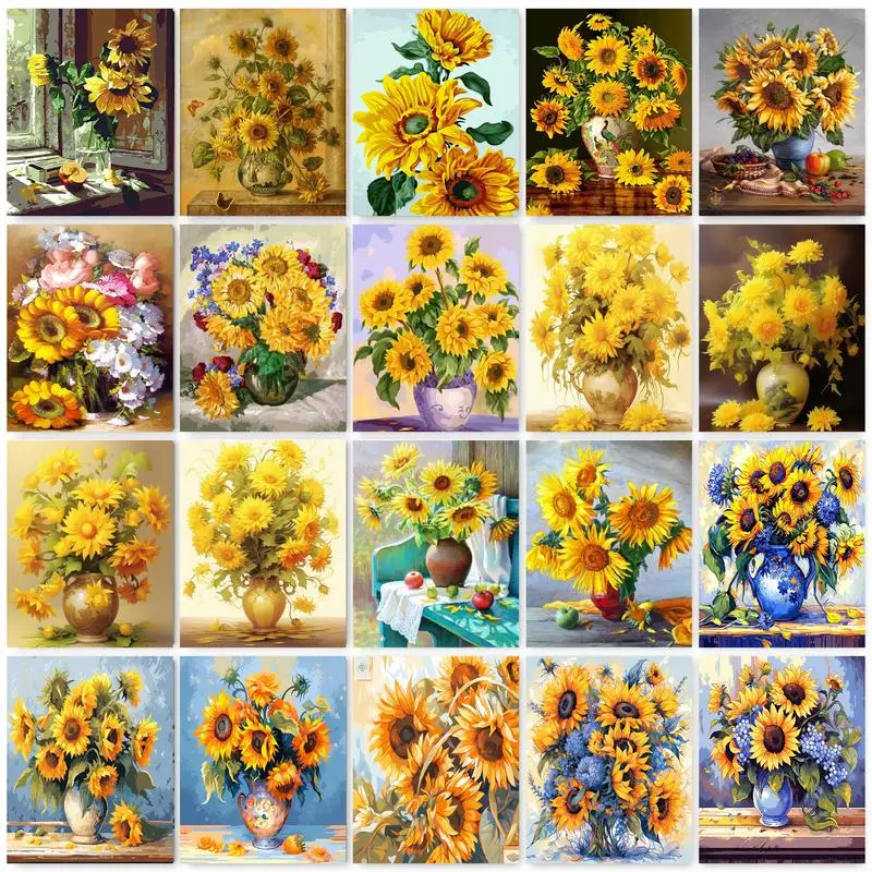 

GATYZTORY DIY Painting By Numbers For Adults Yellow Flowers Picture By Numbers Handpainted Oil Painting For Home Decors Crafts K