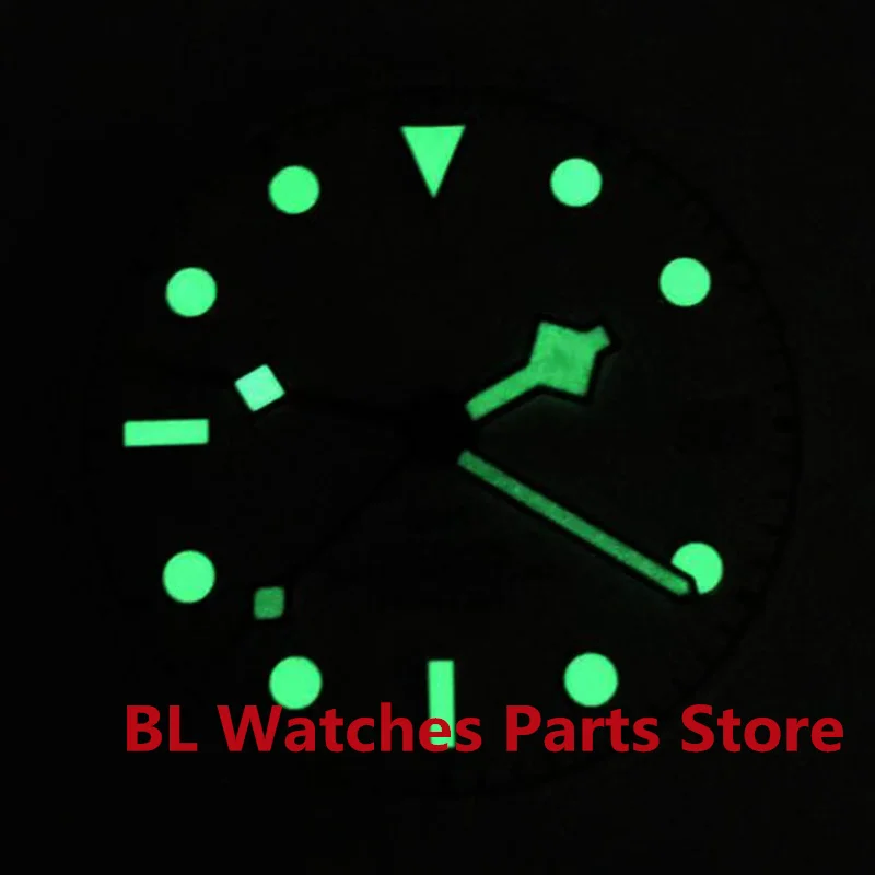 BLIGER 29mm Watch Dial Black Blue White Snowflake Hands Orange Yellow GMT Hands Fit NH34 Movement Green Lumious 3 O'clock Crown