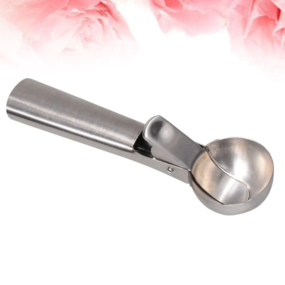 Premium Stainless Steel Ice Cream Scoop Silver Rotating Lever Metal Melon Baller Cookie Dough Masher Metal Ice Cream Scoop