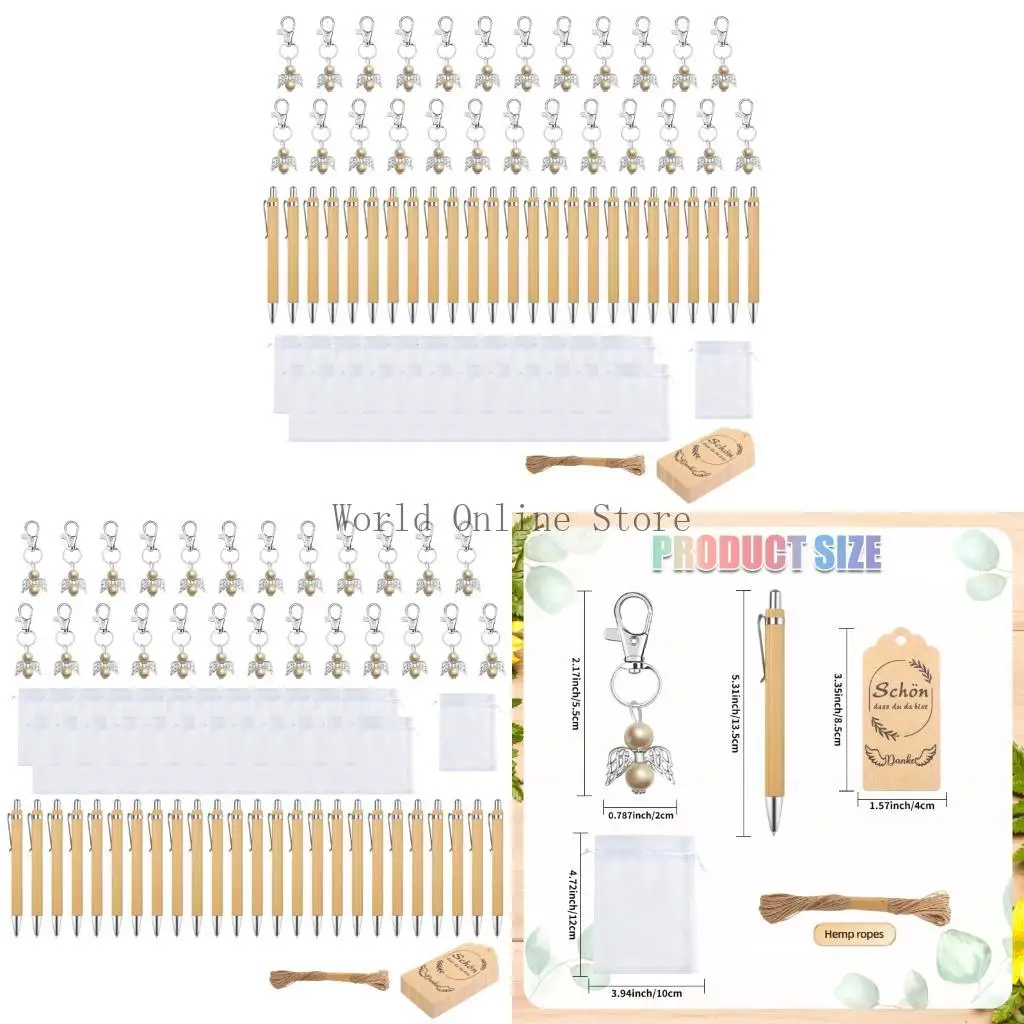 

25Pcs Ballpoint Pen With Angel Keychains Hanging Label and Drawstring Bag 87HC